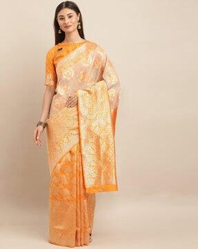 silk blend woven pattern banarasi saree