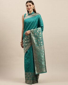 silk blend woven pattern banarasi saree