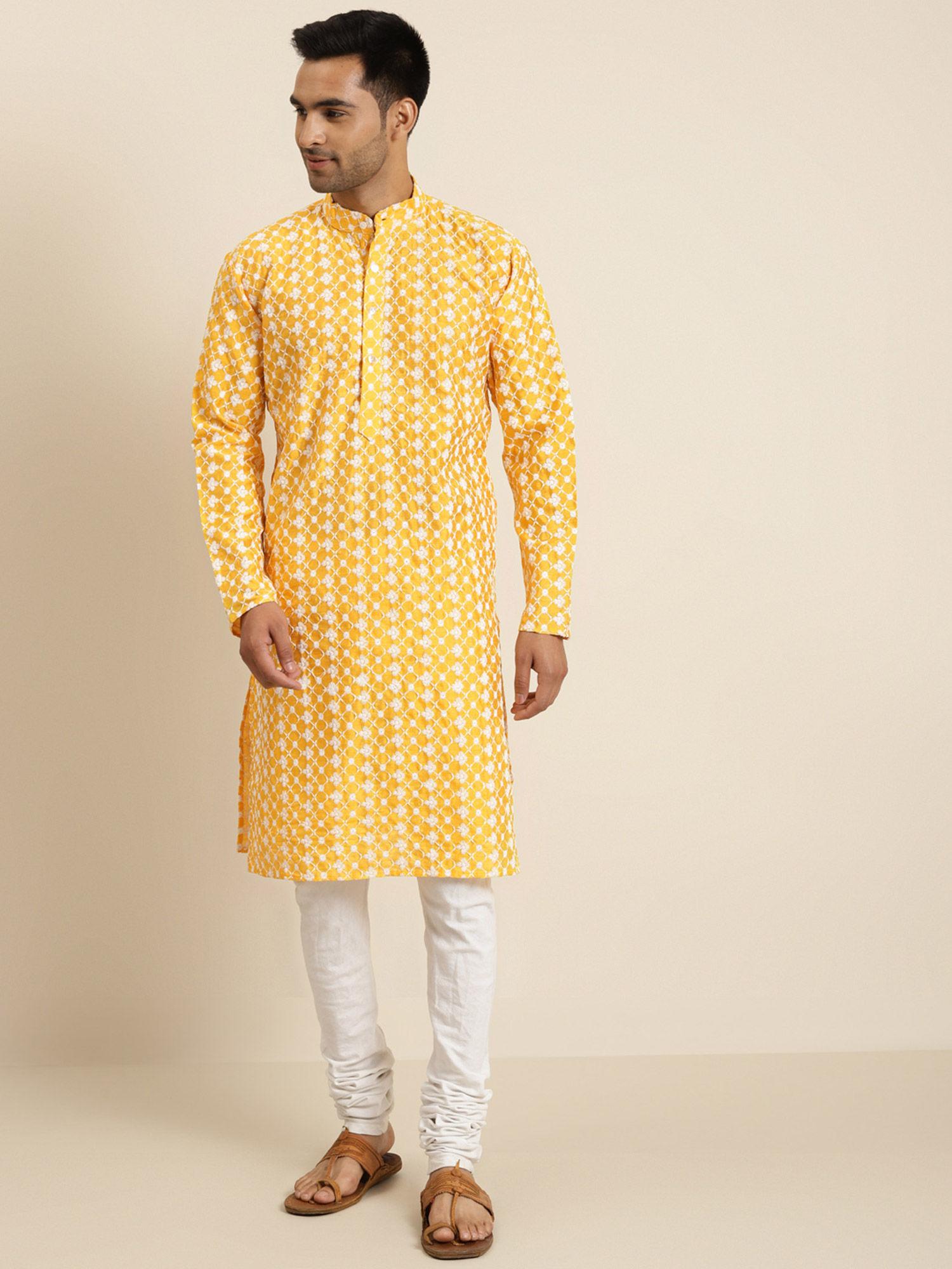 silk blend yellow embroidered only kurta