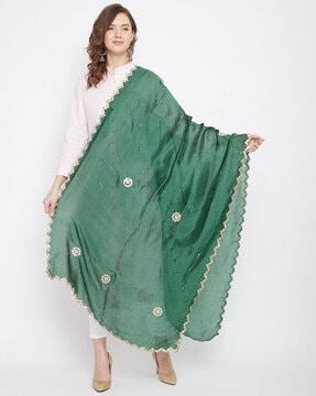 silk dupatta with lace accent