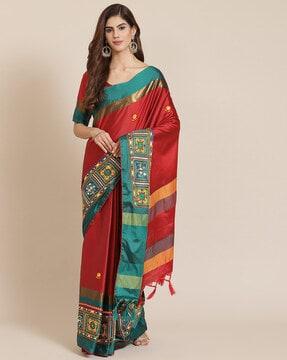 silk embroidered saree with blouse piece