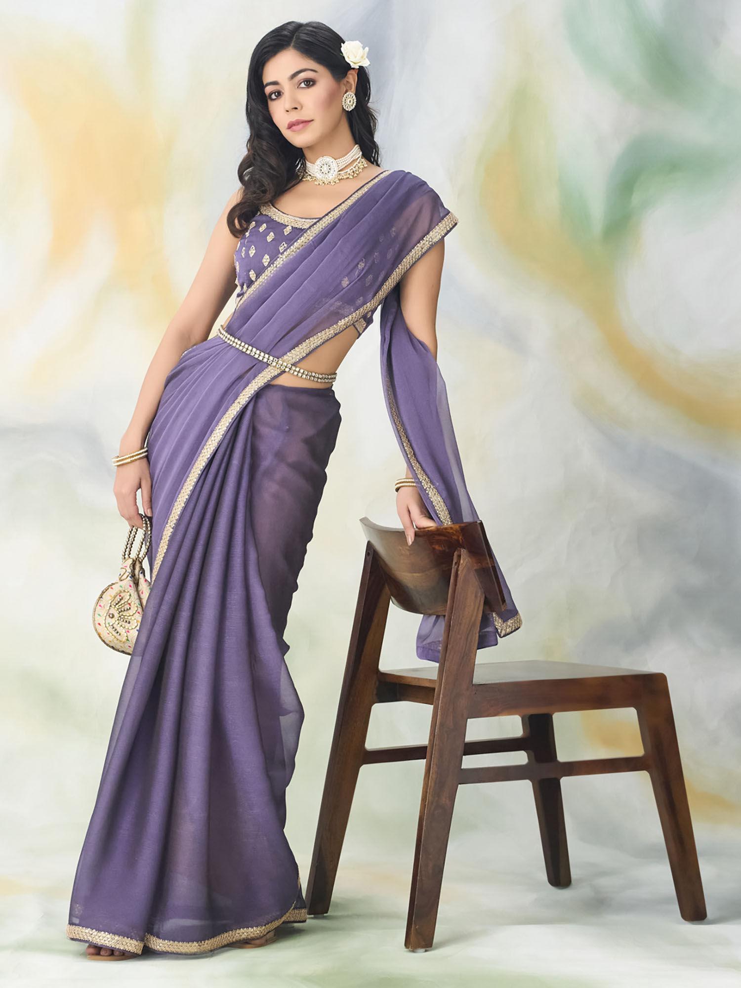 silk embroidered solid saree with unstitched blouse