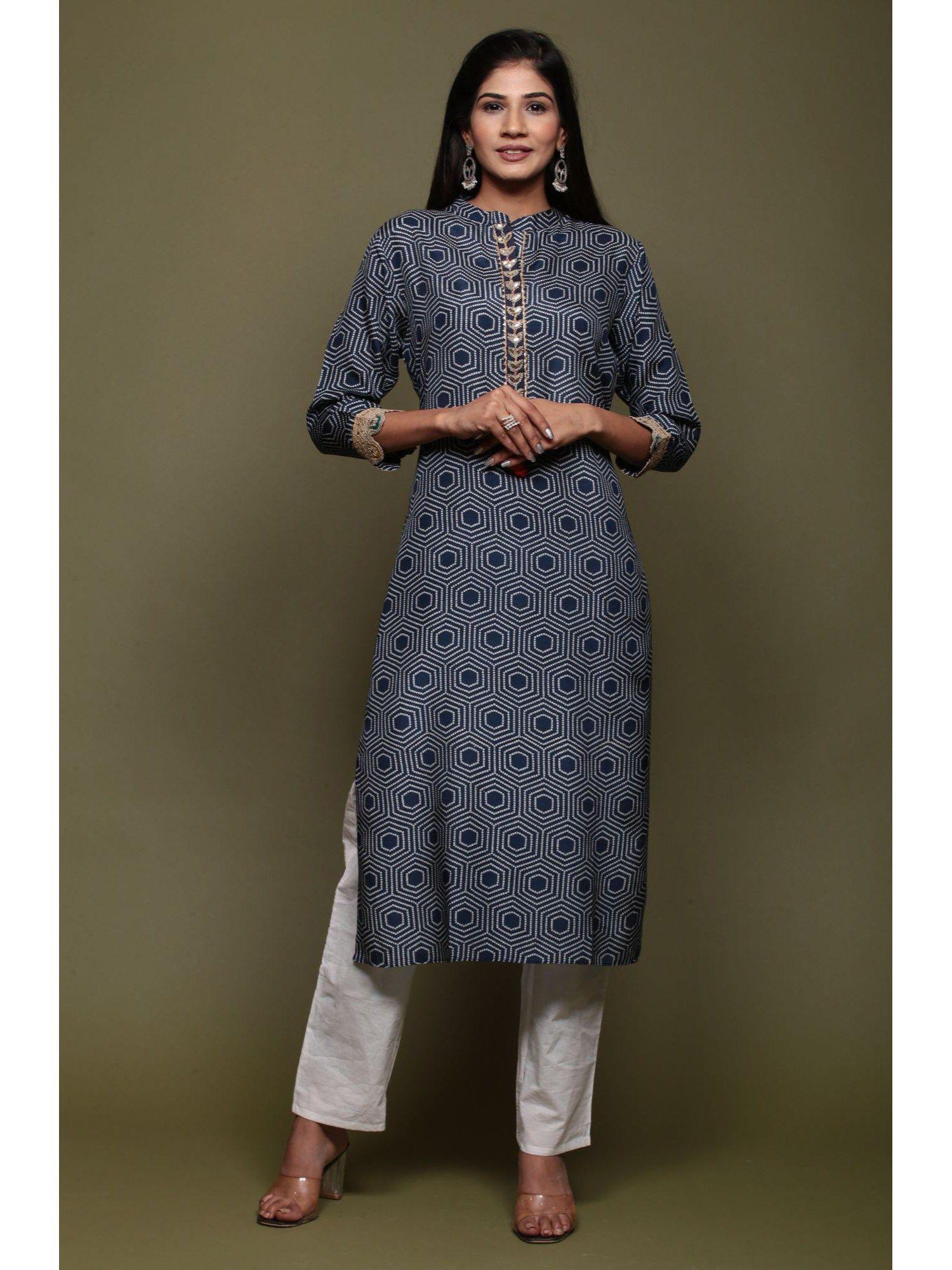 silk fabric dark blue kurta