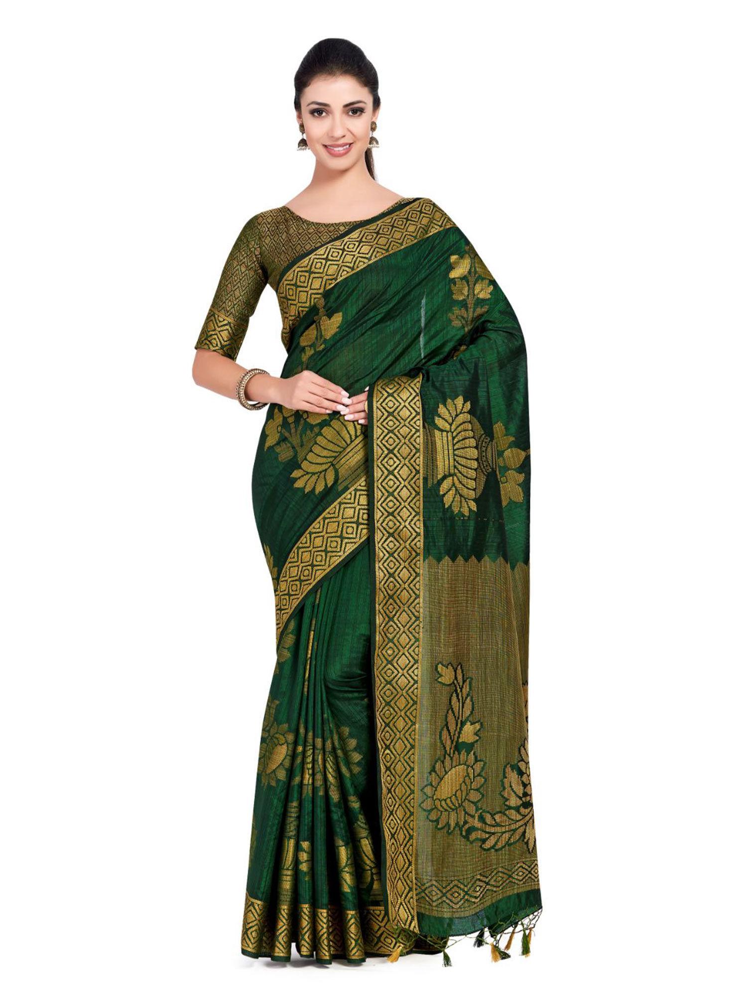 silk green saree with blouse piece