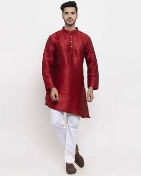 silk kurta with geometric woven motifs