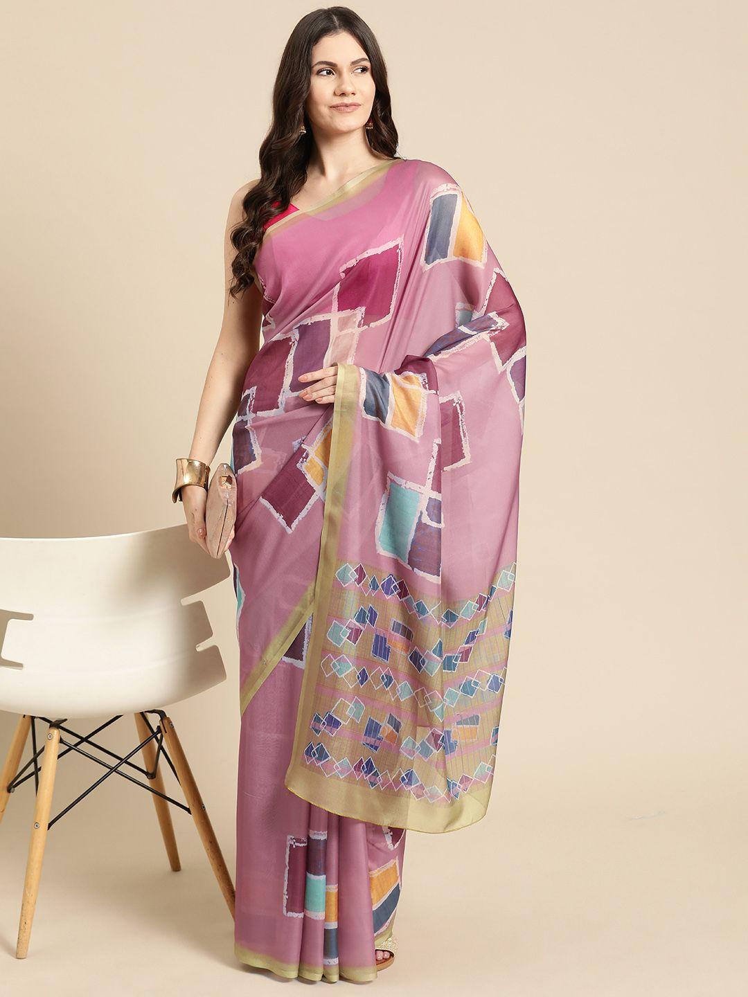 silk land abstract printed block print saree