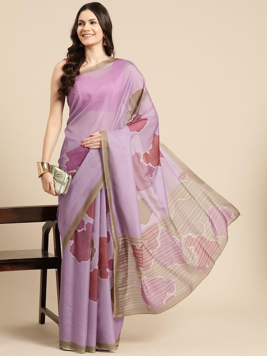 silk land abstract printed block print saree