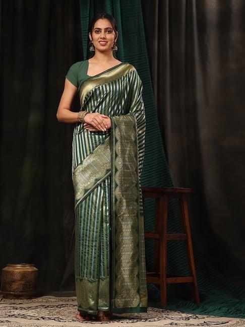 silk land art silk green striped saree with blouse