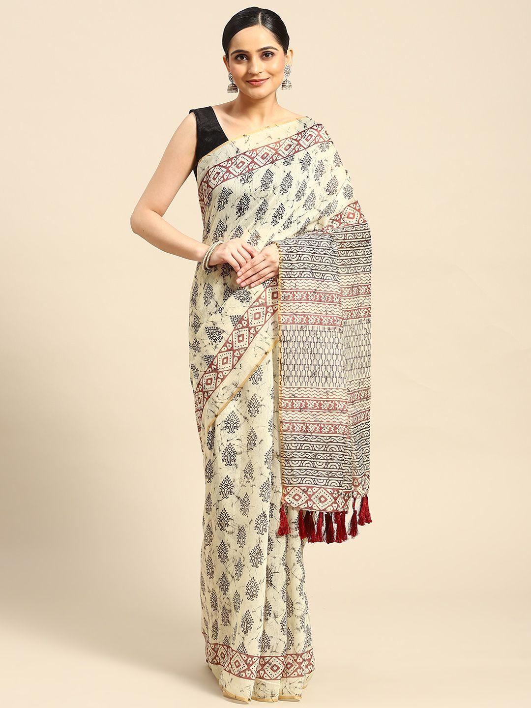 silk land bagh block print saree