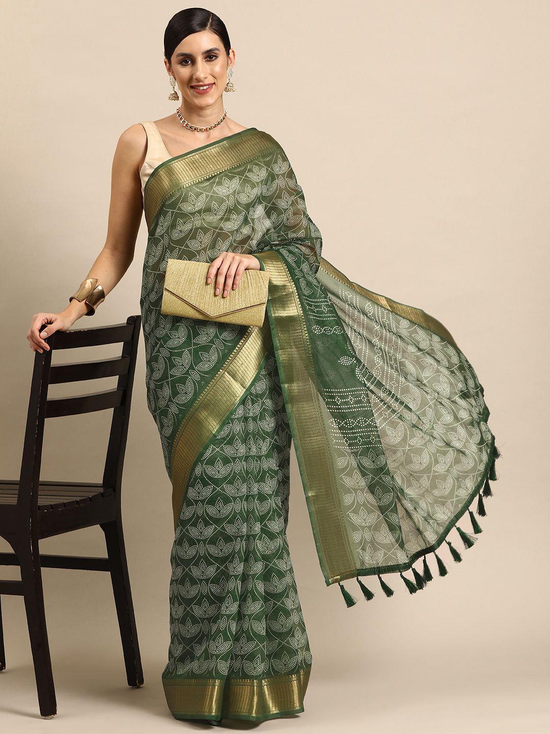 silk land bandhani zari chanderi saree