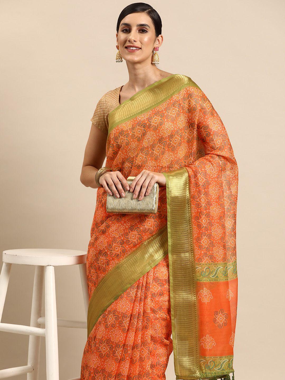 silk land bandhani zari chanderi saree