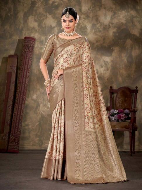 silk land beige woven saree with unstitched blouse