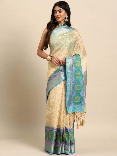 silk land beige woven saree with unstitched blouse