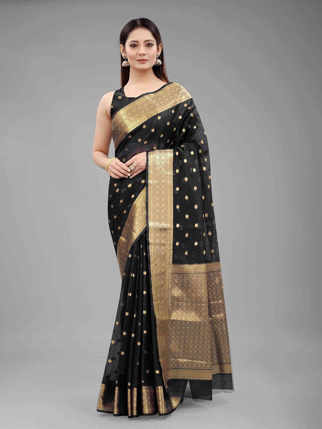 silk land black & gold-toned woven design zari pure silk kanjeevaram saree