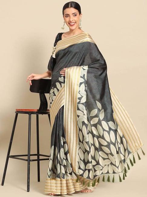 silk land black silk printed saree with unstitched blouse