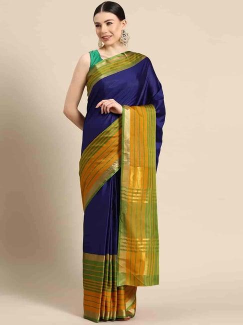 silk land blue & green silk woven saree with unstitched blouse