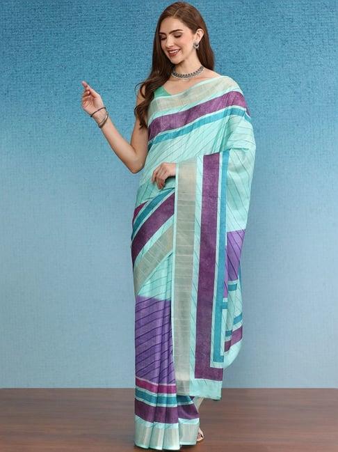 silk land blue silk printed saree with unstitched blouse