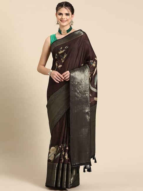 silk land brown silk floral print saree with blouse