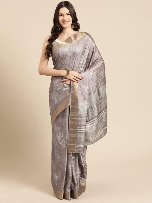 silk land brown silk floral print saree with unstitched blouse