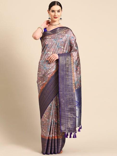 silk land brown silk floral saree with unstitched blouse