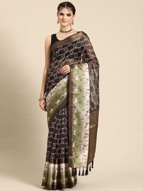 silk land brown silk printed saree with blouse