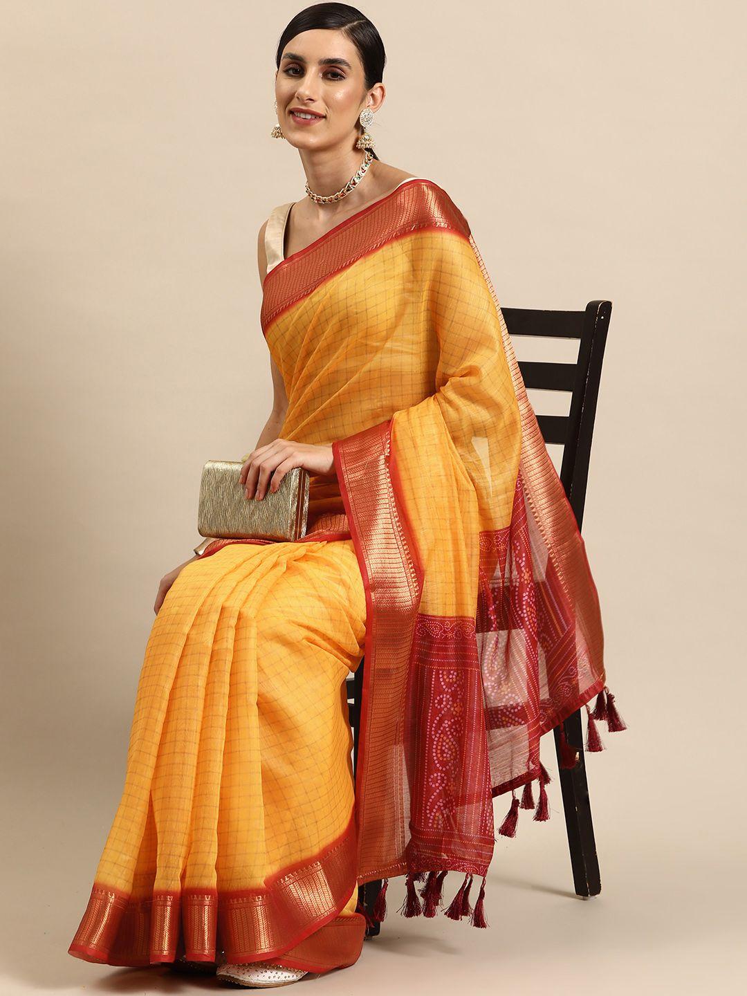 silk land checked zari chanderi saree