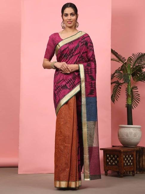 silk land cotton multicolor woven saree with blouse