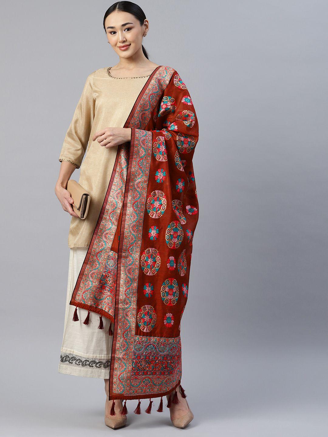 silk land ethnic motifs embroidered pure cotton dupatta with thread work
