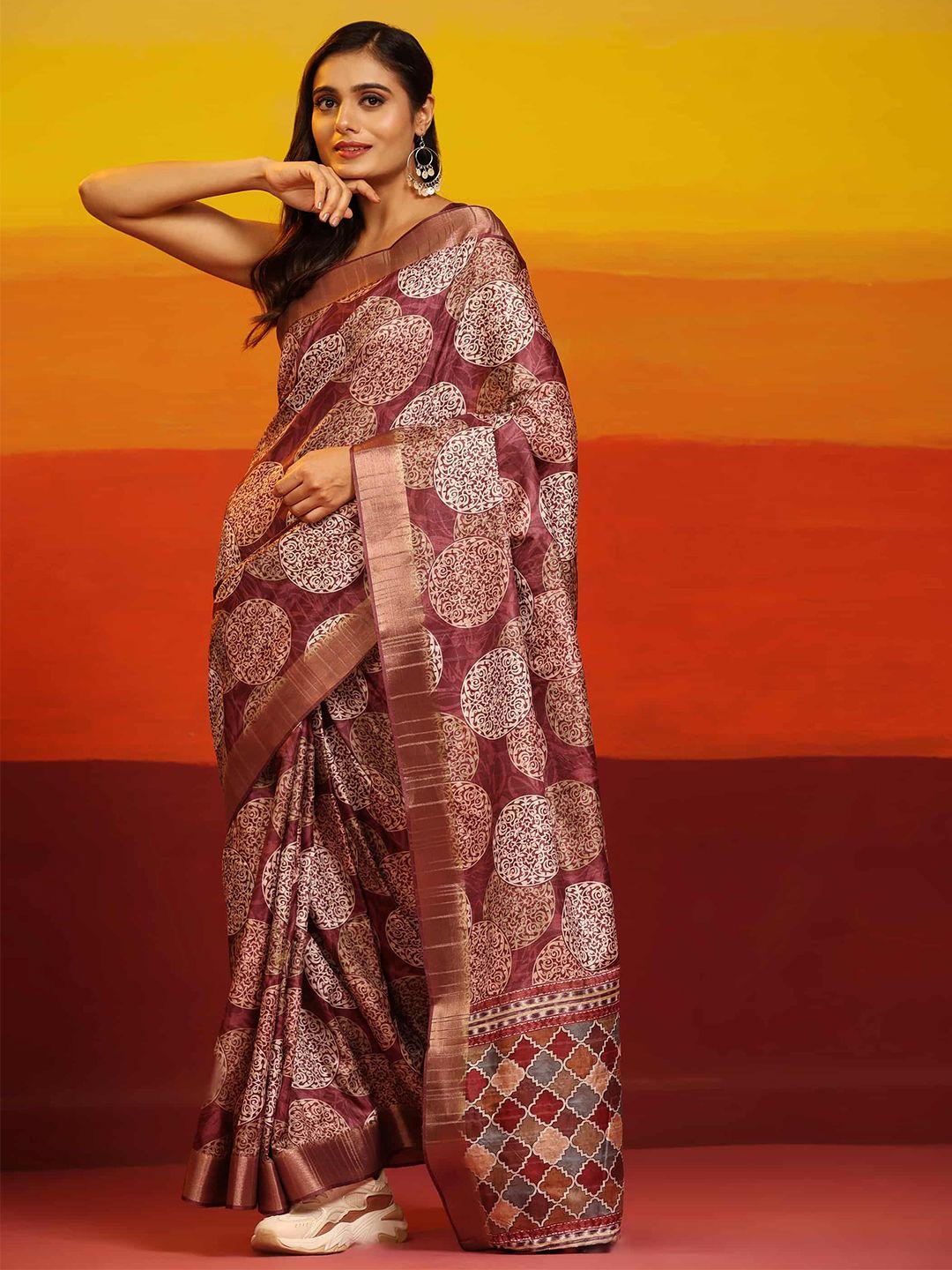 silk land ethnic motifs printed zari art silk banarasi saree