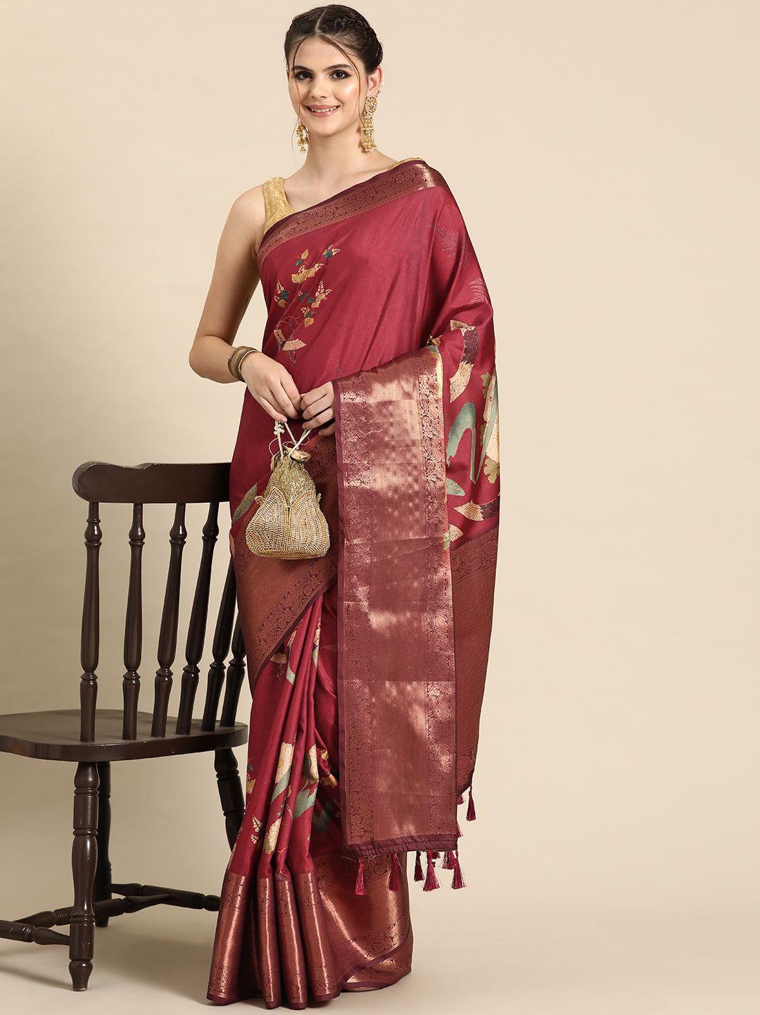 silk land ethnic motifs printed zari banarasi saree