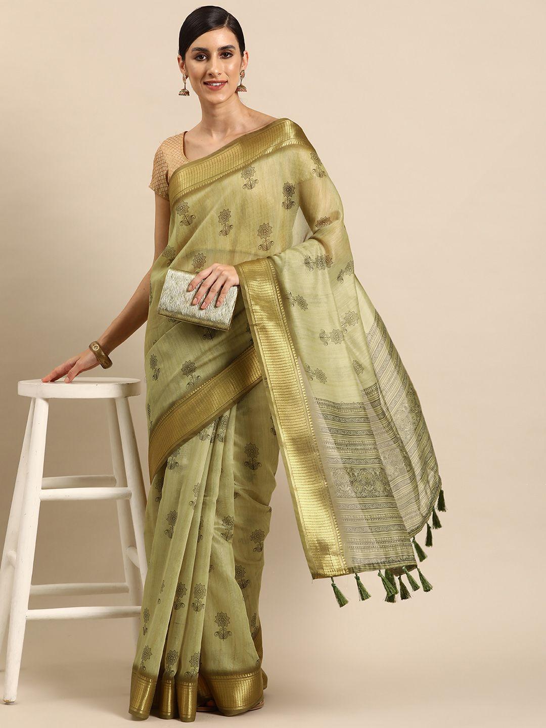 silk land ethnic motifs printed zari block print saree