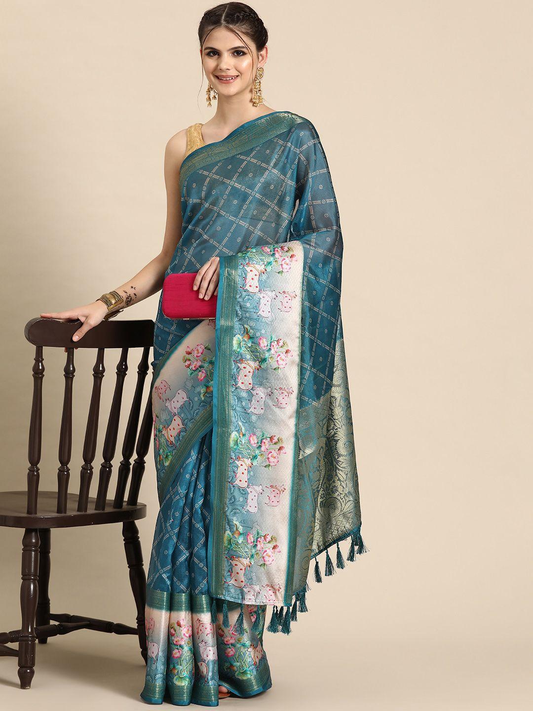 silk land ethnic motifs printed zari kanjeevaram saree