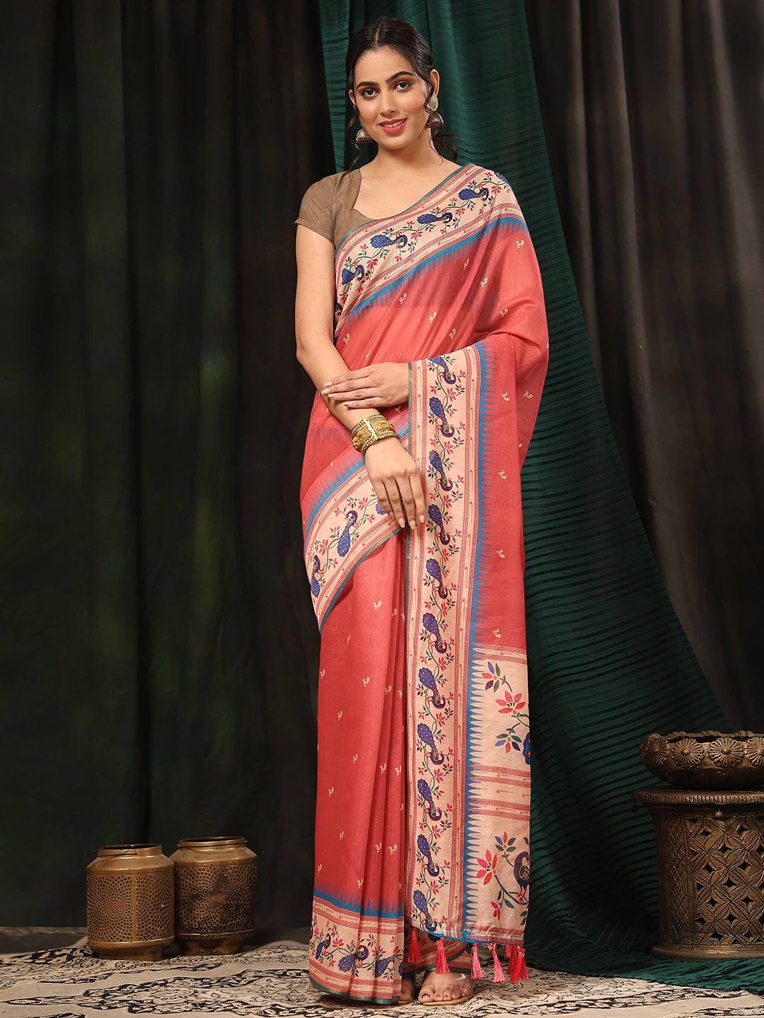 silk land ethnic motifs zari paithani saree