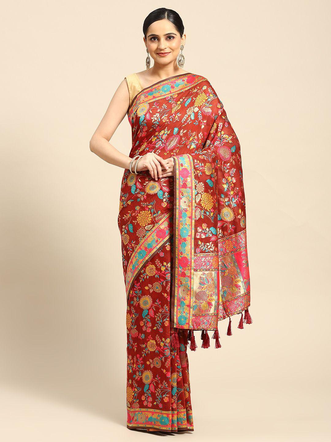 silk land floral embroidered saree