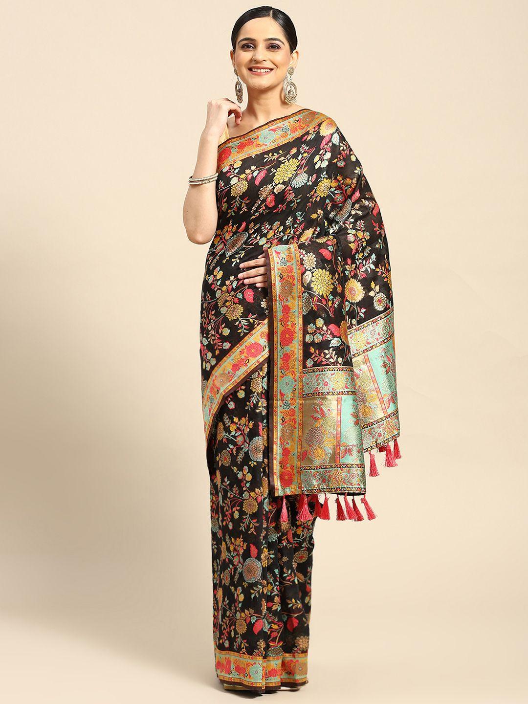 silk land floral embroidered saree