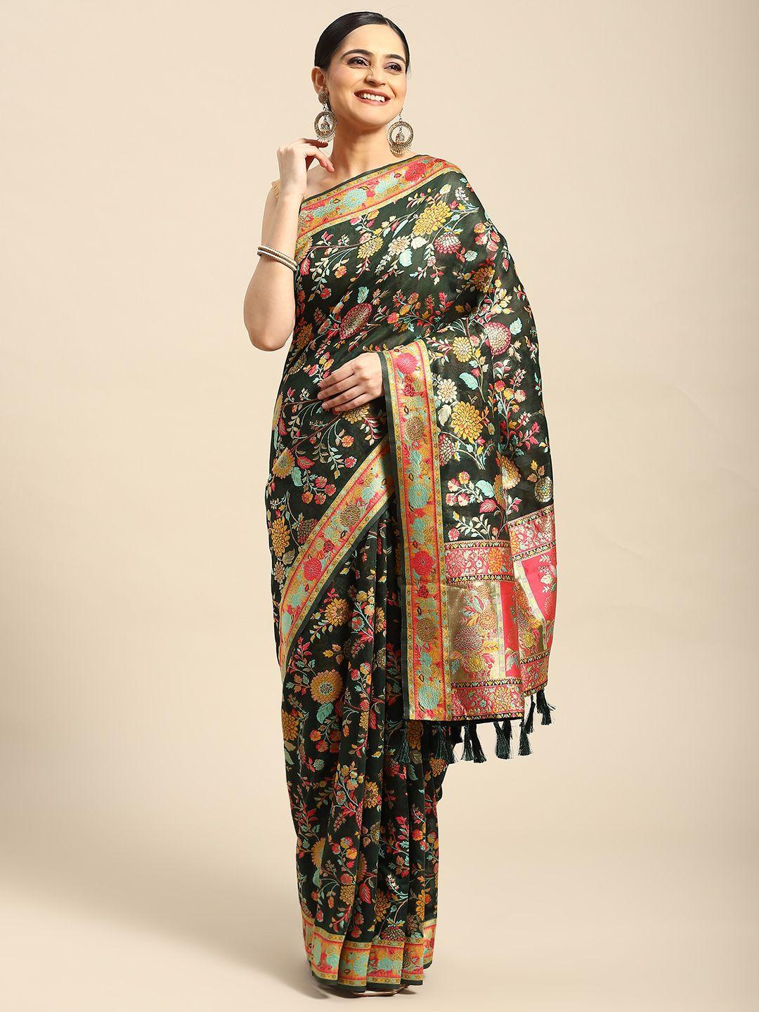 silk land floral embroidered saree