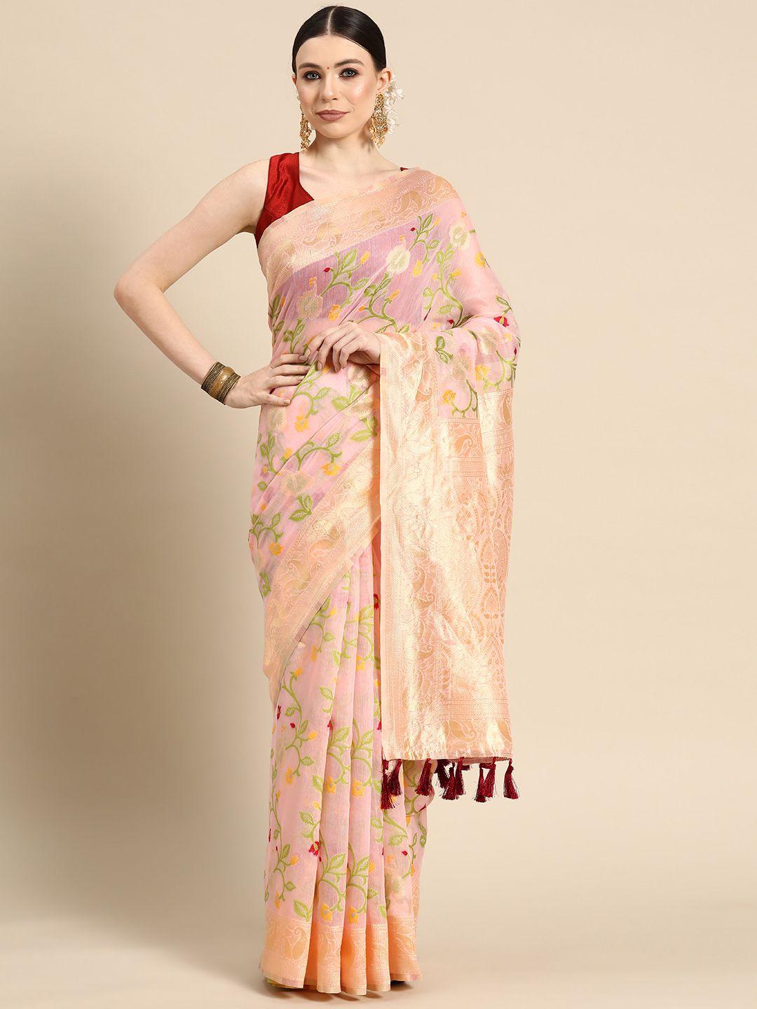 silk land floral phulkari pure cotton jamdani saree