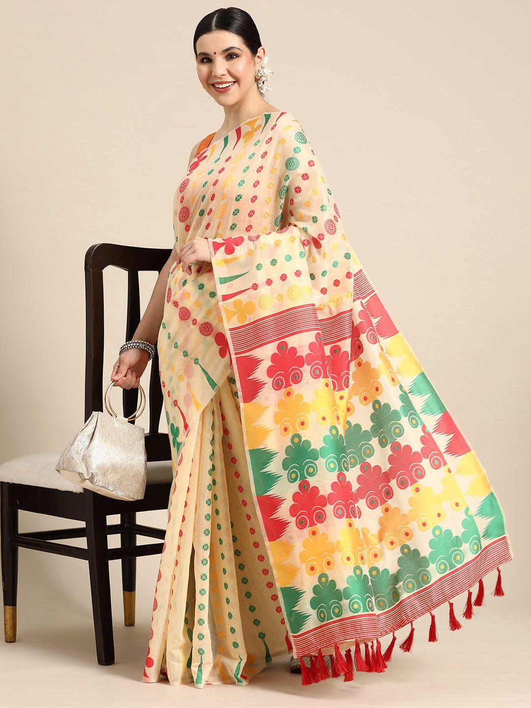 silk land floral phulkari pure cotton jamdani saree