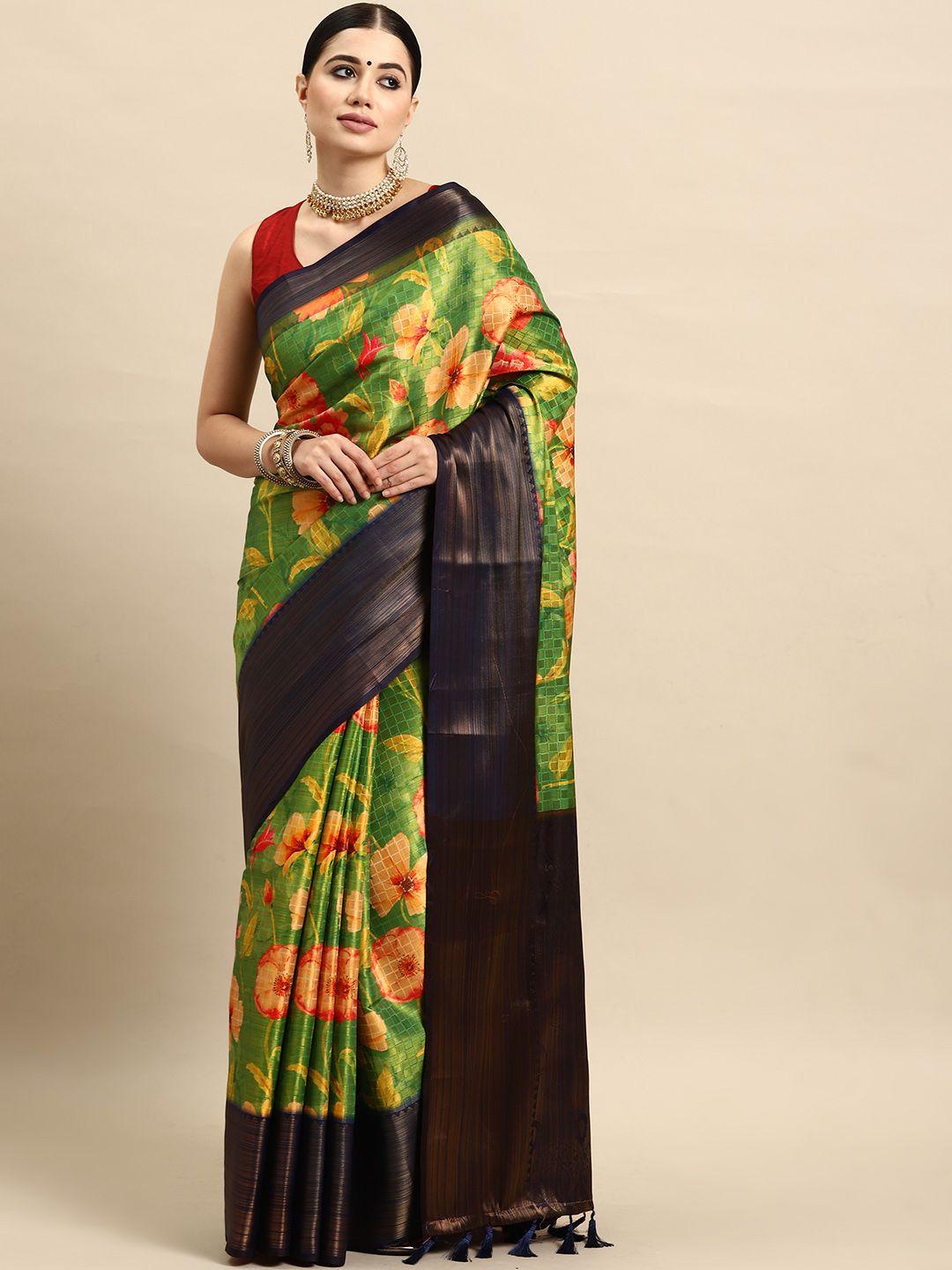 silk land floral printed art silk kanjeevaram saree with tasselled detail