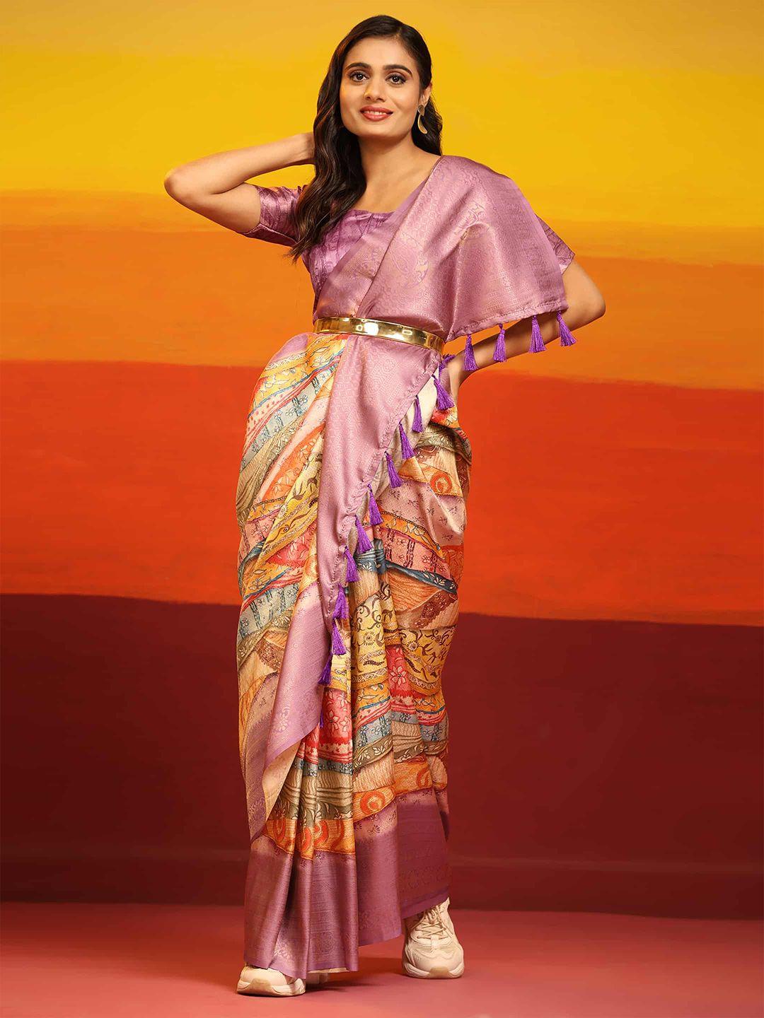 silk land floral printed zari kanjeevaram saree