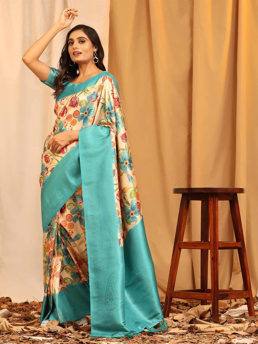 silk land floral printed zari kanjeevaram saree