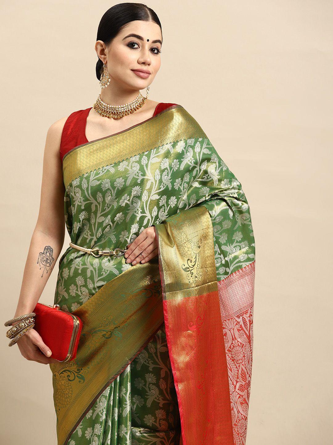 silk land floral woven design brocade banarasi saree