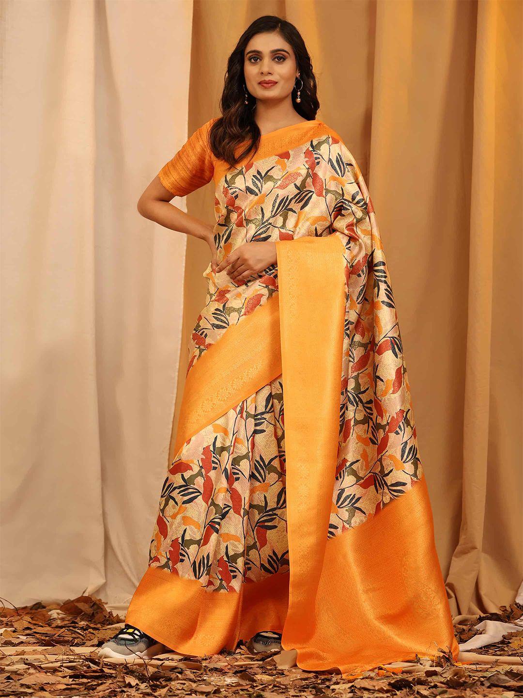 silk land floral woven design zari kanjeevaram saree