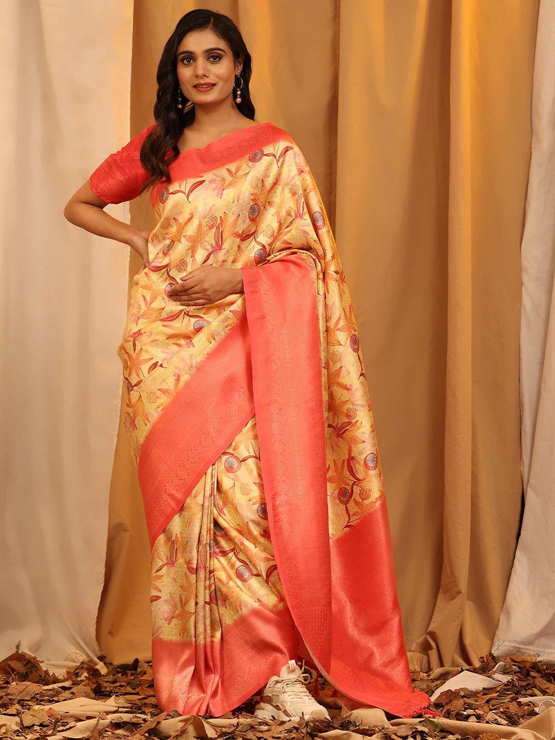 silk land floral woven design zari kanjeevaram saree