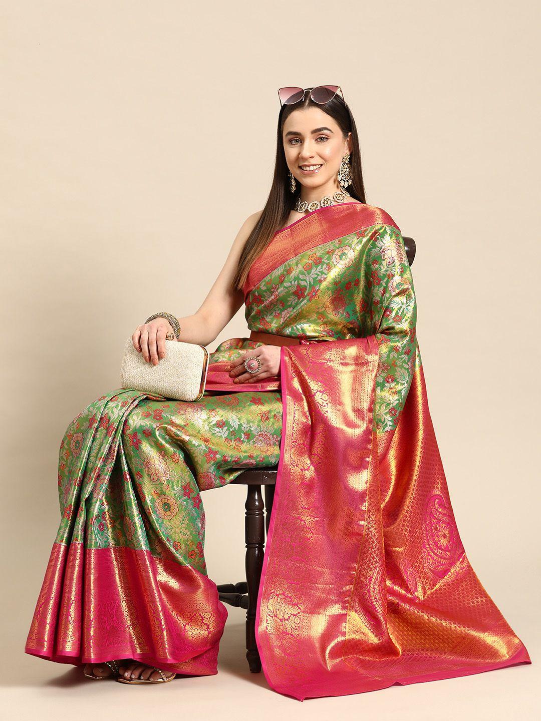 silk land floral woven design zari pure silk banarasi saree