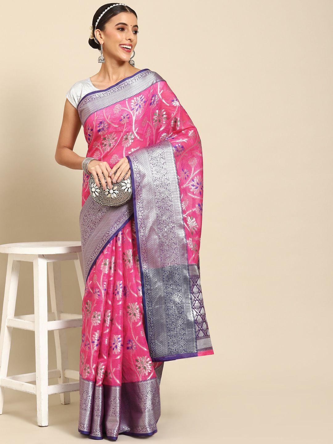 silk land floral zari art silk banarasi saree