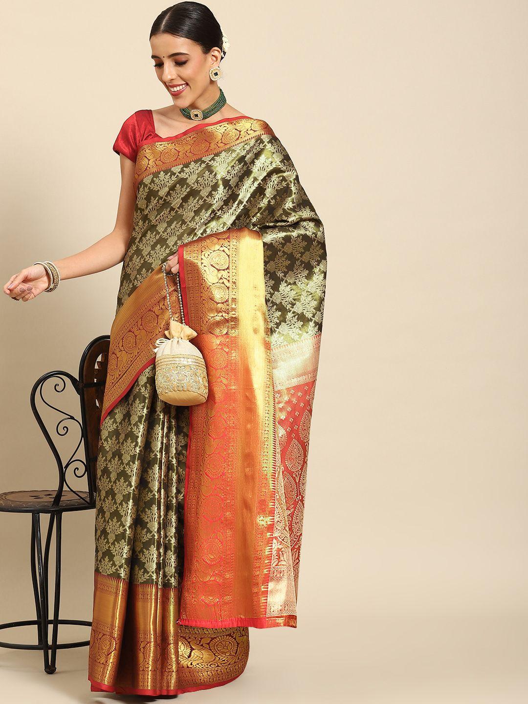 silk land floral zari art silk brocade kanjeevaram saree