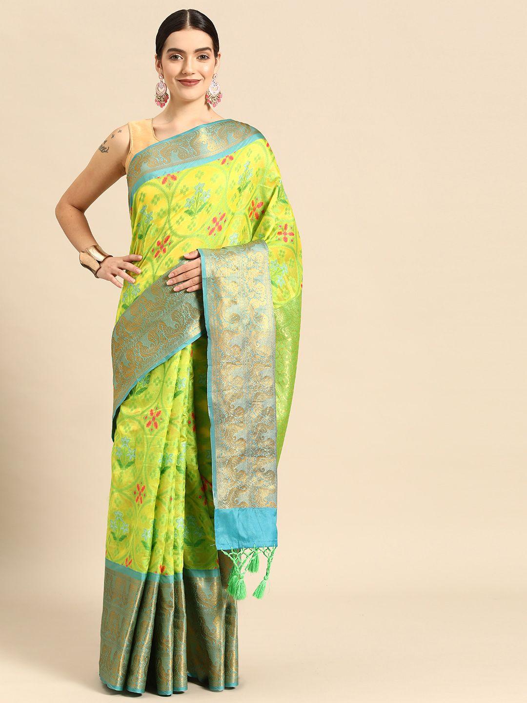 silk land floral zari art silk ikat saree