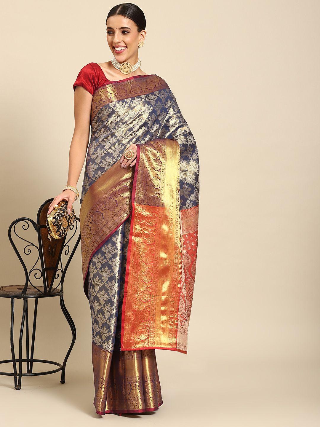 silk land floral zari art silk kanjeevaram saree