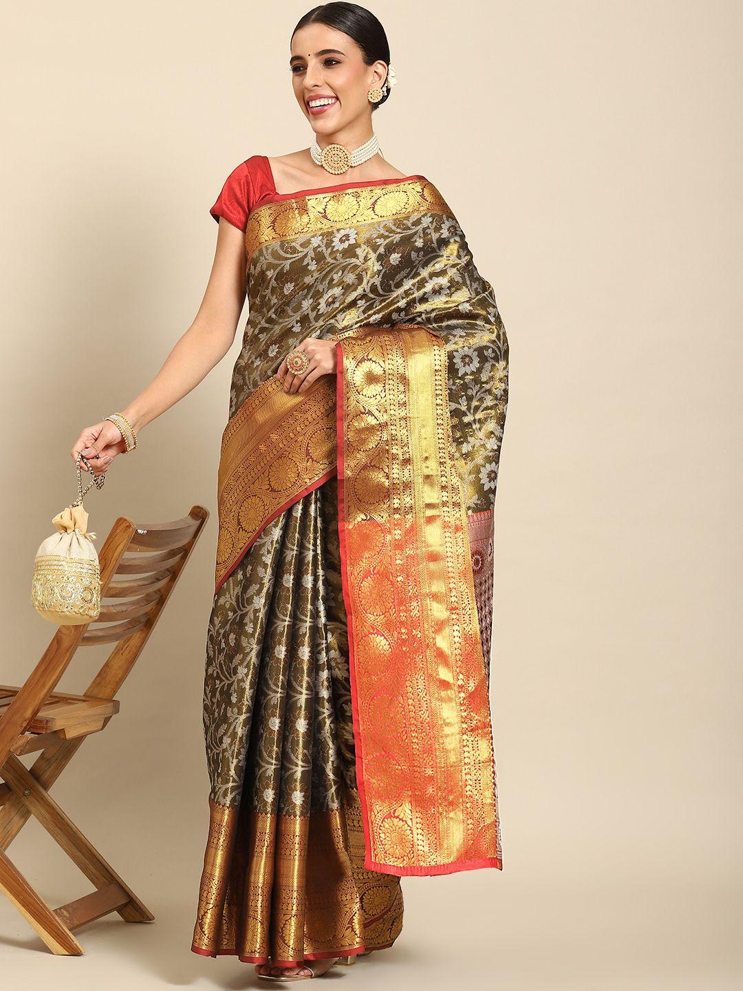 silk land floral zari art silk kanjeevaram saree